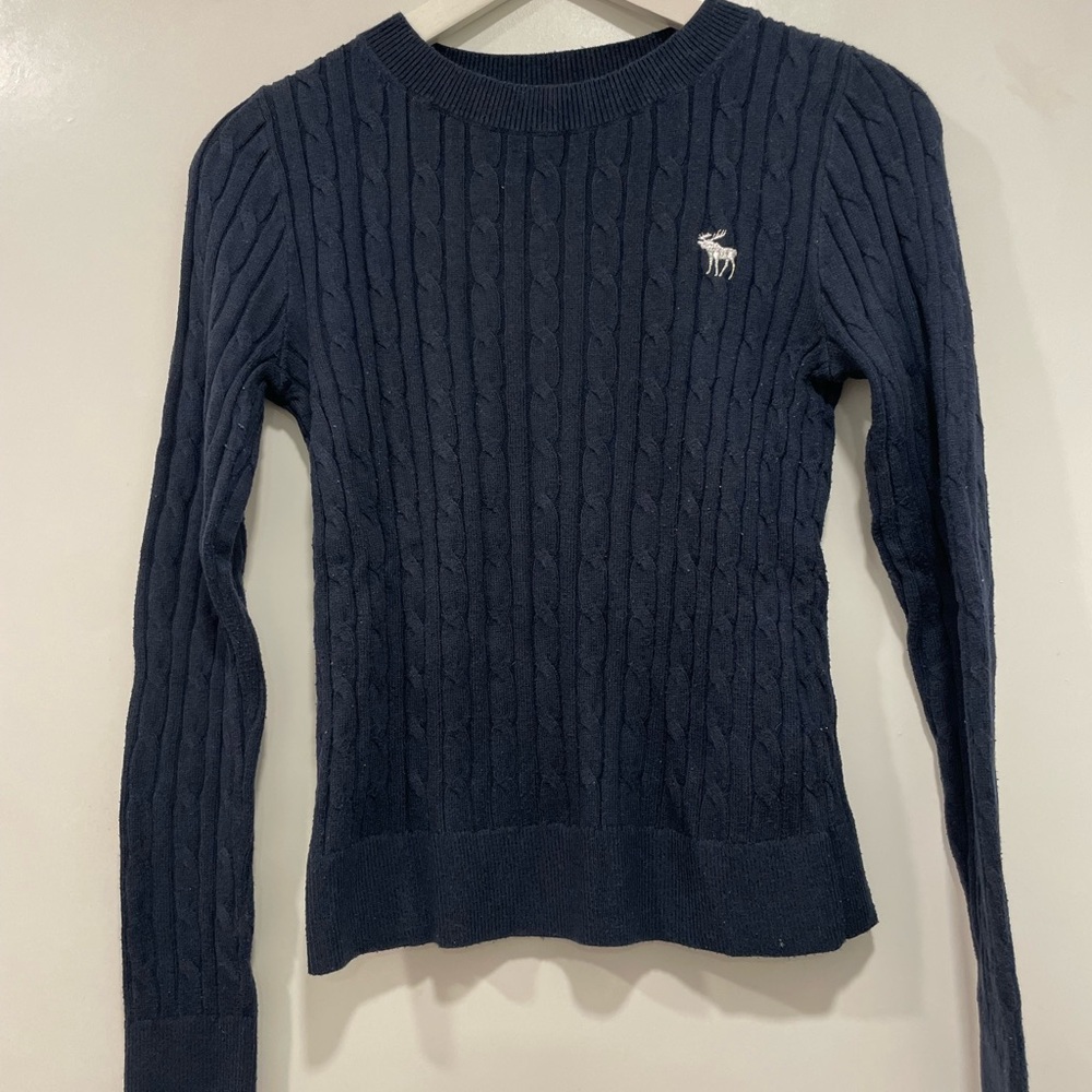 Navy Cable Knit Sweater with Logo